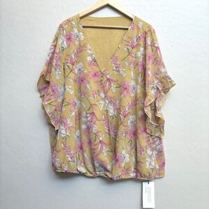 NWT Bloomchic Floral Blouse Ruffle Sleeve V-Neck Lightweight Top Plus Size 18-20